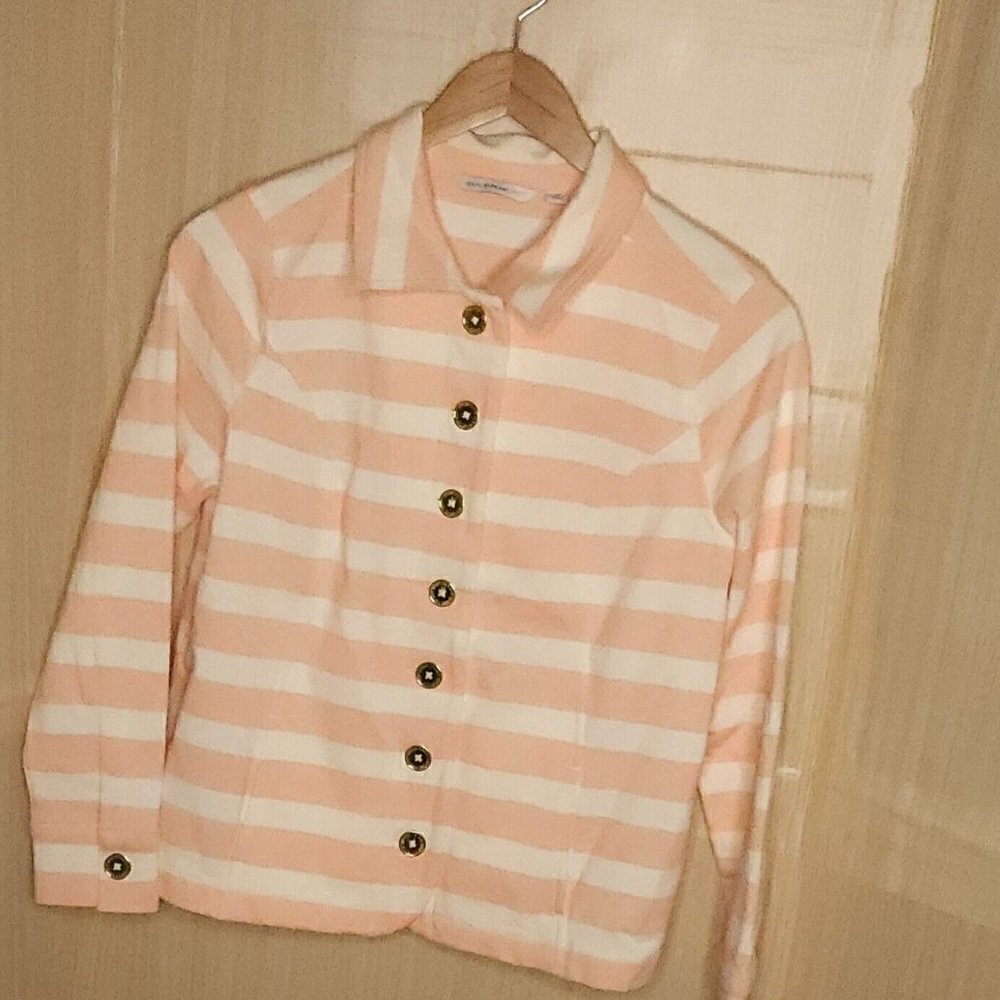 Isaac Mizrahi Live NWOT Pink White Striped Knit Blazer Medium